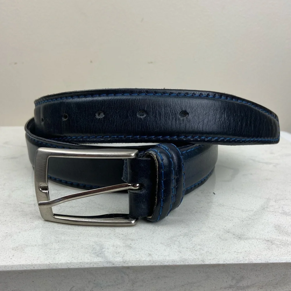 Cuoieria Fiorentina Italian Leather Belt Navy Blue Real Leather Made in Italy